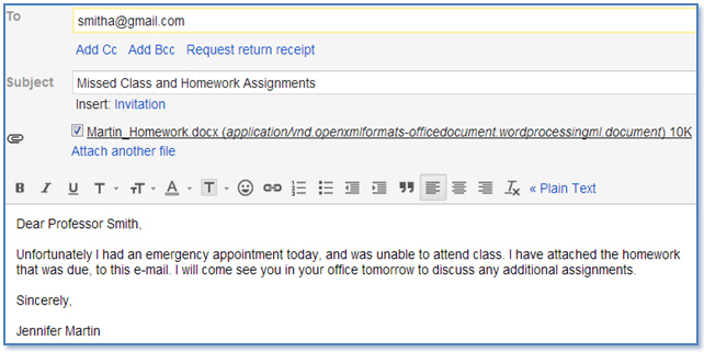 An example of an appropriate email.
