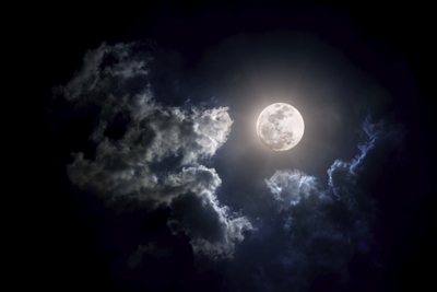 A full moon in the sky.