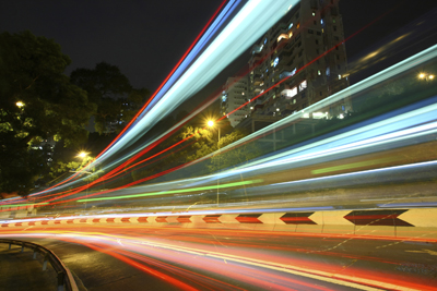 Multiple lights flying by.