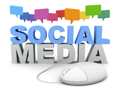 A picture of the words 'Social Media' with caption bubbles and a computer mouse.