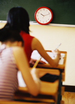 A picture of students taking a test.