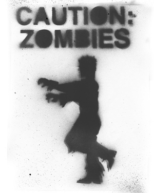 A warning sign about zombies.